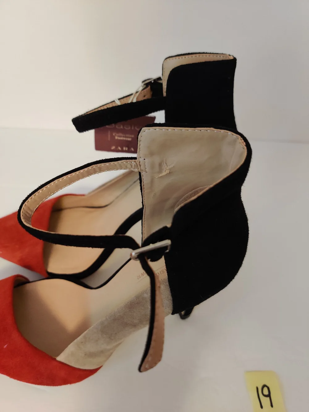 Zara Two-Tone Pointed Toe Ankle Strap Heels in Red and Black 6.5 As Is